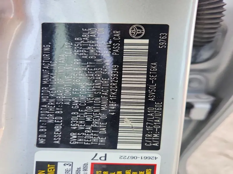 2012 TOYOTA CAMRY XLE  
