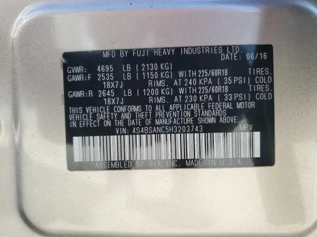 2017 SUBARU OUTBACK 2.5I LIMITED  