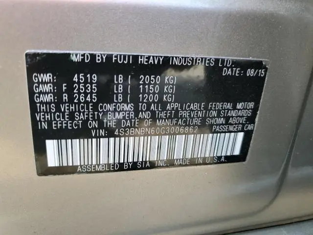 2016 SUBARU LEGACY 2.5I LIMITED