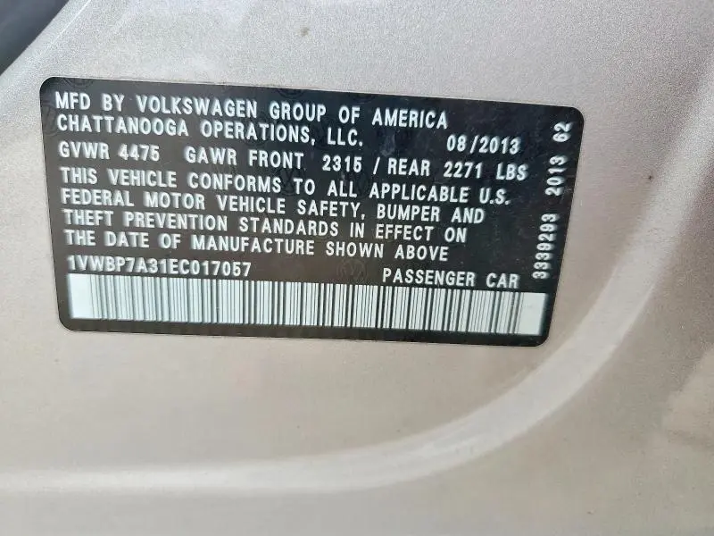 2014 VOLKSWAGEN PASSAT SE  