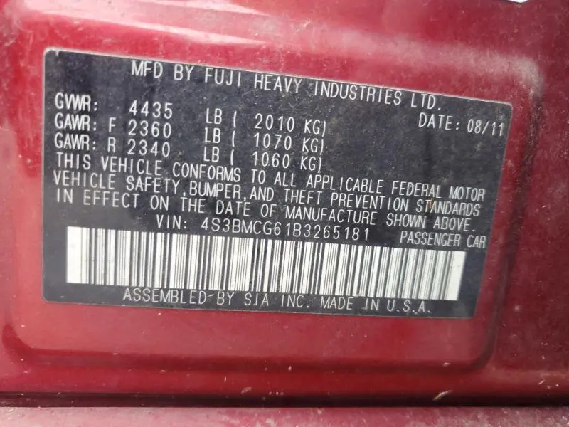 2011 SUBARU LEGACY 2.5I PREMIUM  