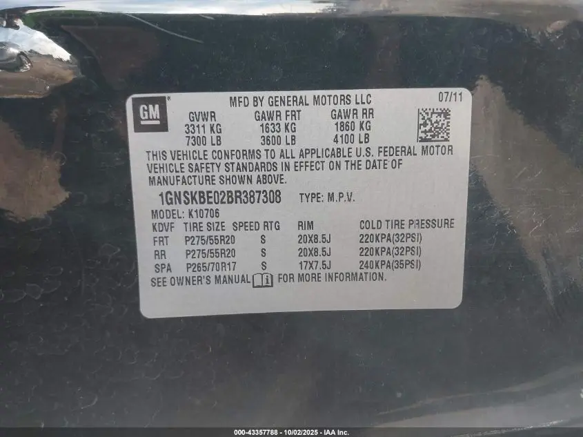 2011 CHEVROLET TAHOE LT