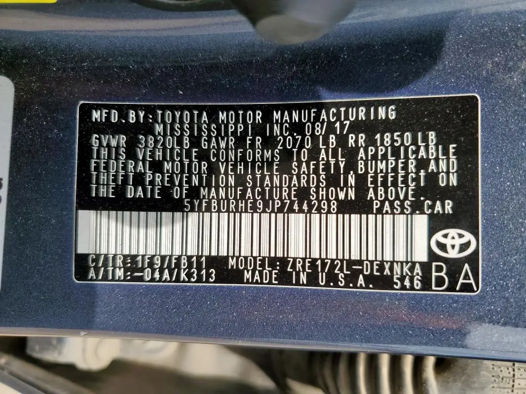 2018 TOYOTA COROLLA L  