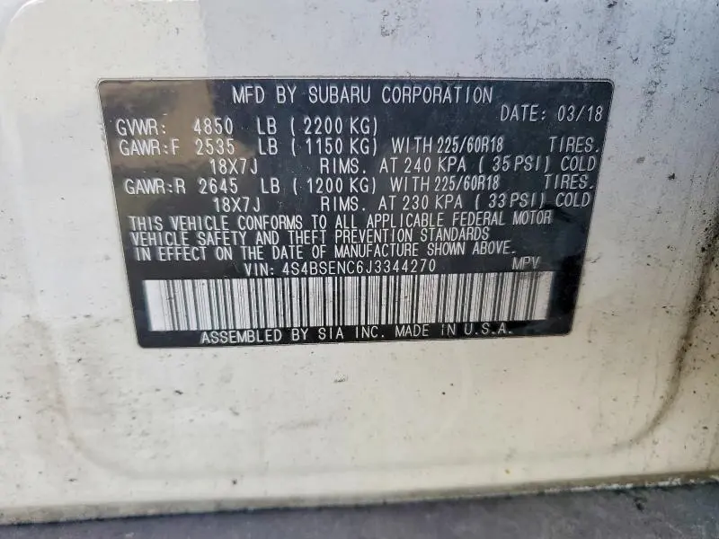 2018 SUBARU OUTBACK 3.6R LIMITED  