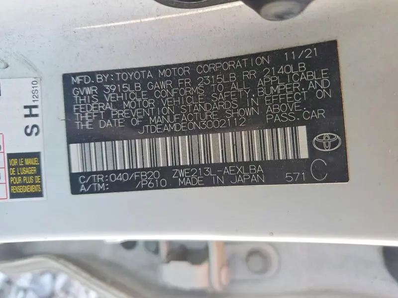 2022 TOYOTA COROLLA LE  