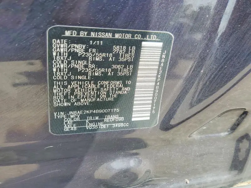 2011 NISSAN QUEST 3.5 S  