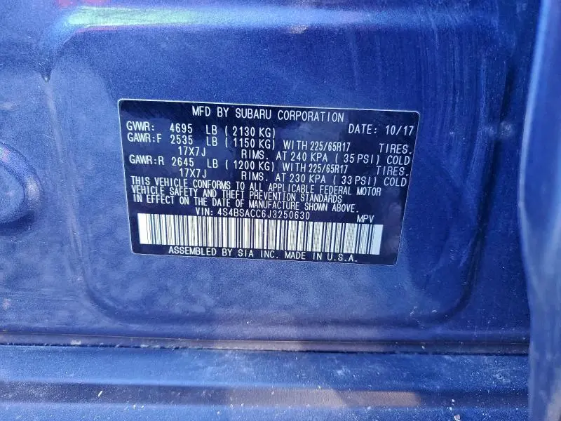 2018 SUBARU OUTBACK 2.5I PREMIUM  