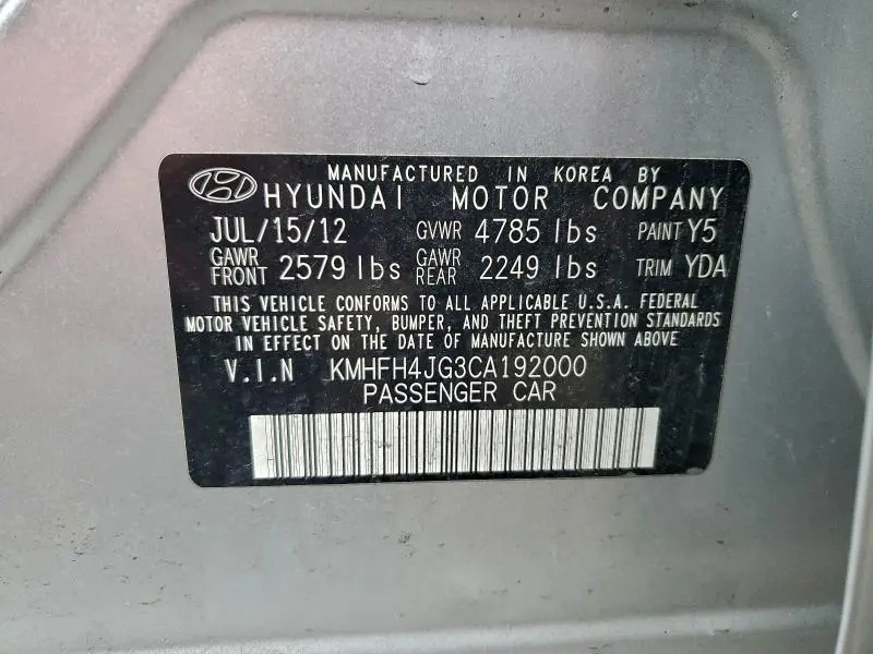 2012 HYUNDAI AZERA GLS  