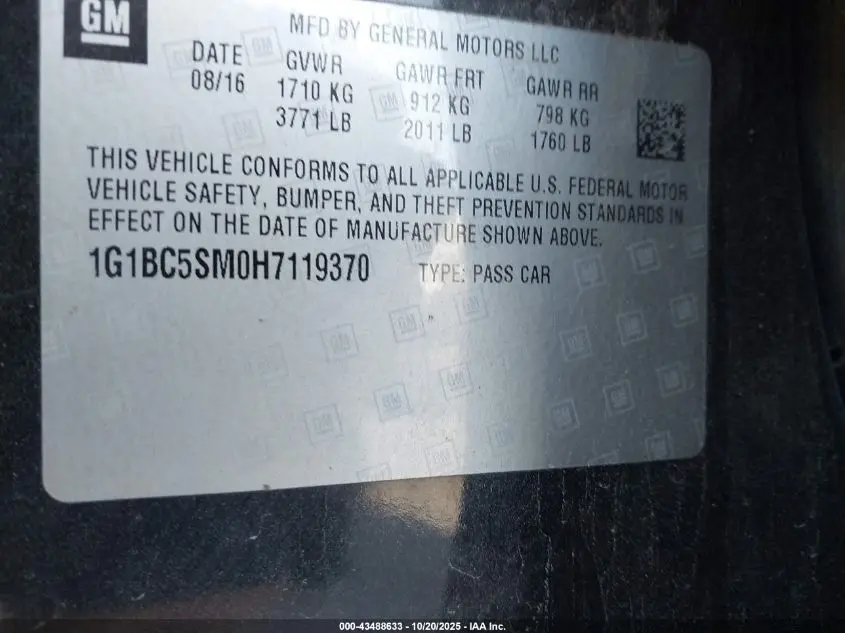 2017 CHEVROLET CRUZE LS AUTO