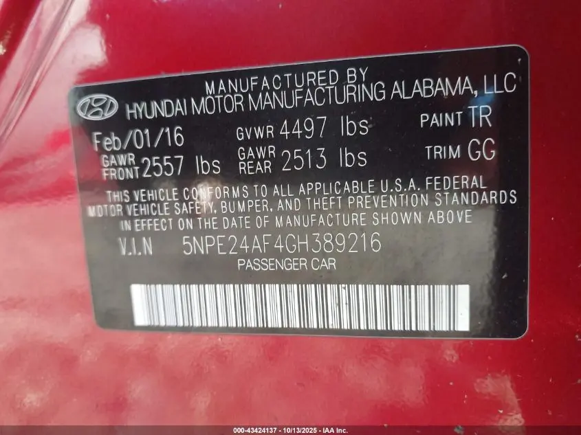 2016 HYUNDAI SONATA SE