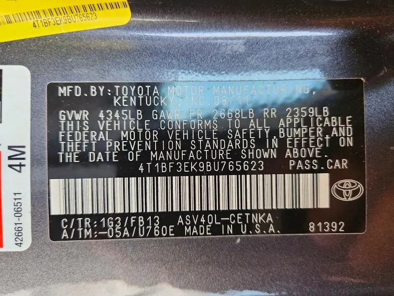 2011 TOYOTA CAMRY LE  