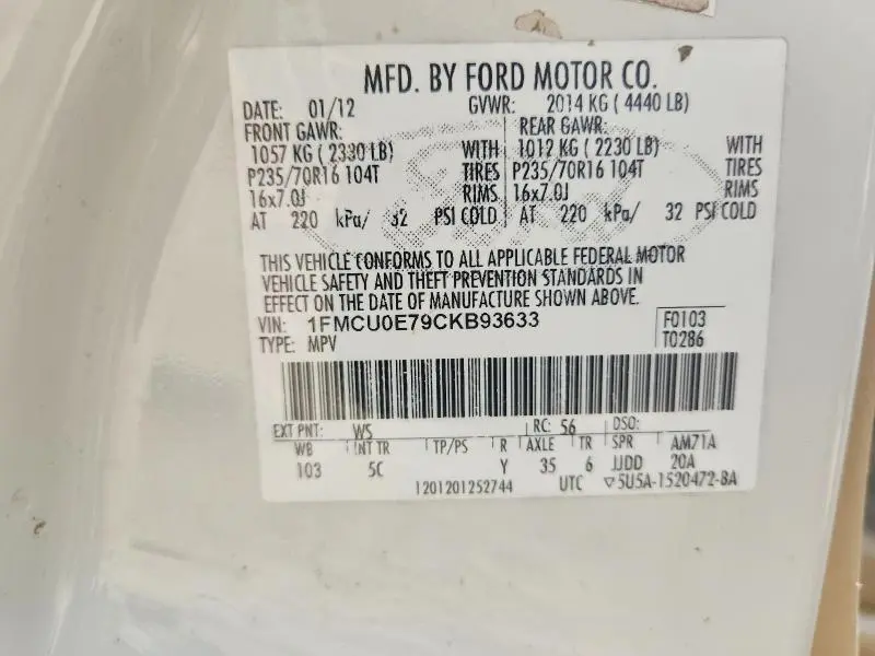 2012 FORD ESCAPE LIMITED  