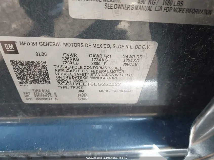 2020 CHEVROLET SILVERADO 1500 4WD  SHORT BED RST