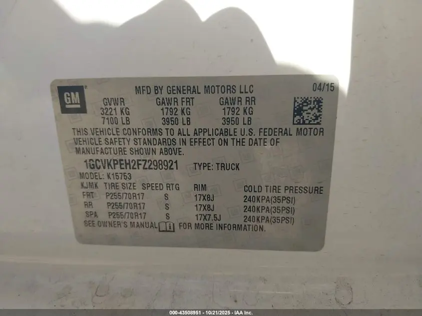 2015 CHEVROLET SILVERADO 1500 WT