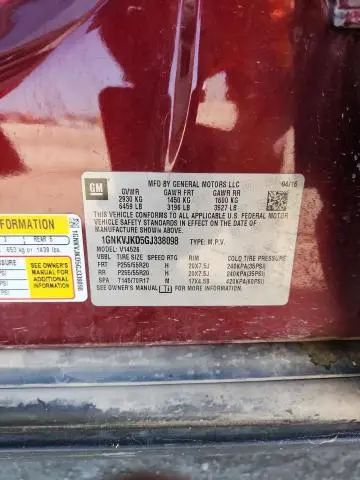 2016 CHEVROLET TRAVERSE LTZ  