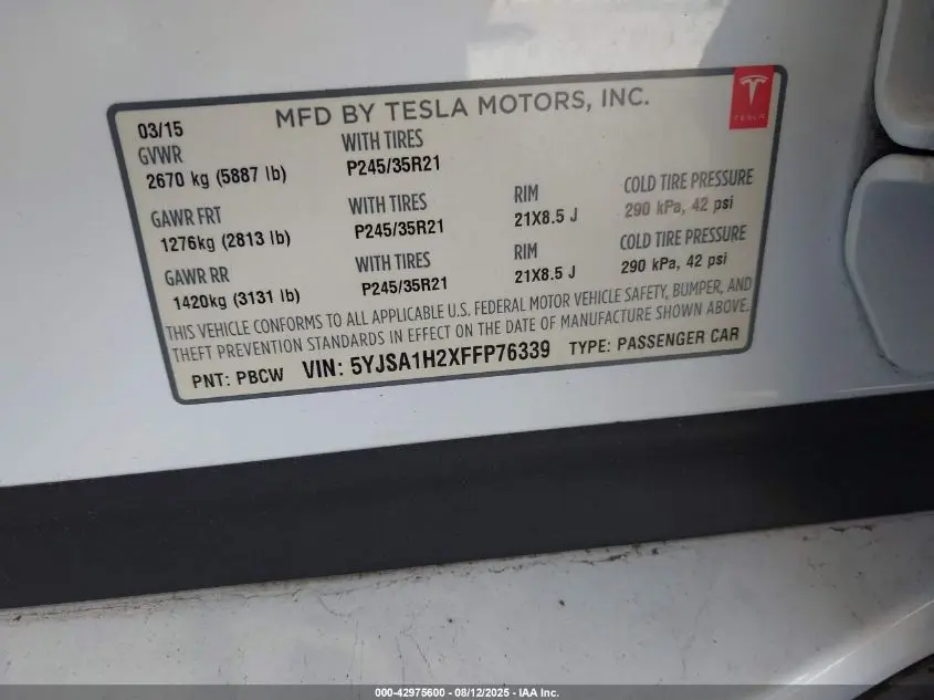 2015 TESLA MODEL S 70D/85D/P85D