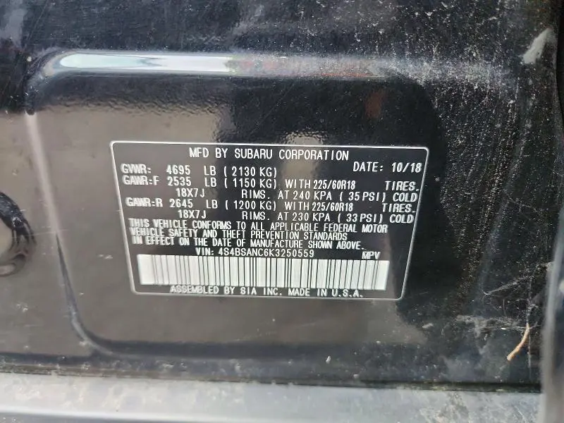 2019 SUBARU OUTBACK 2.5I LIMITED  