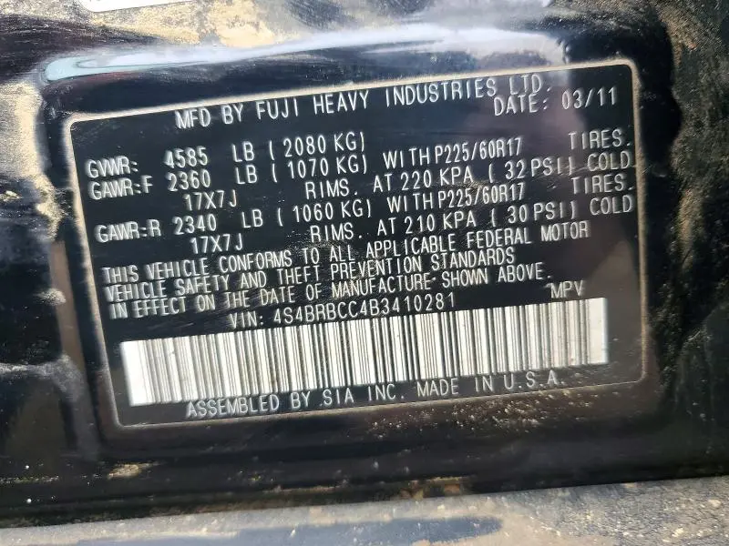 2011 SUBARU OUTBACK 2.5I PREMIUM  