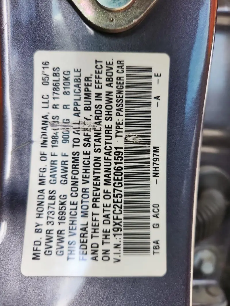 2016 HONDA CIVIC LX  