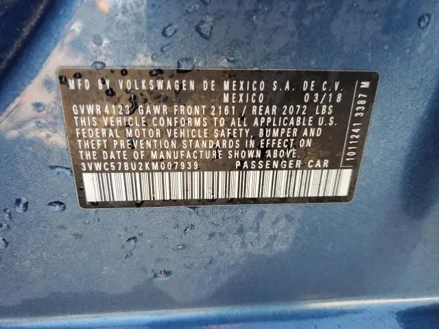 2019 VOLKSWAGEN JETTA S  