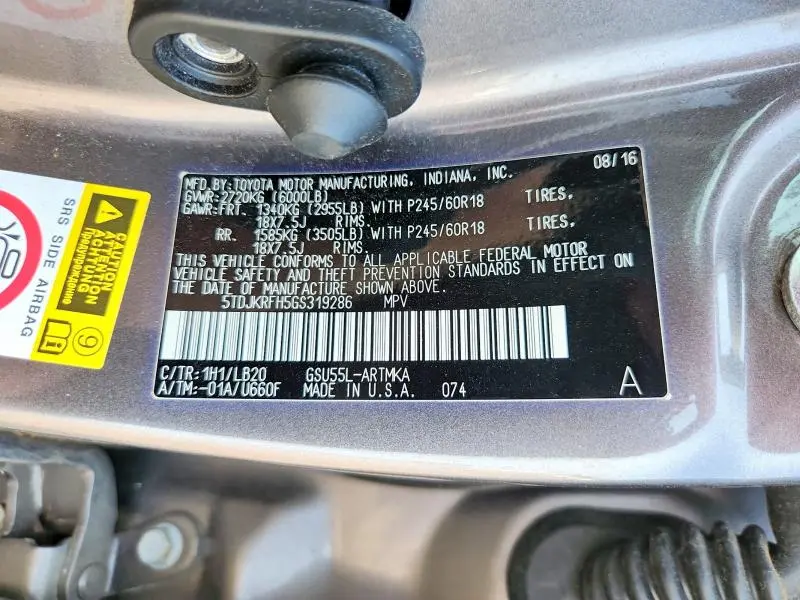 2016 TOYOTA HIGHLANDER XLE  