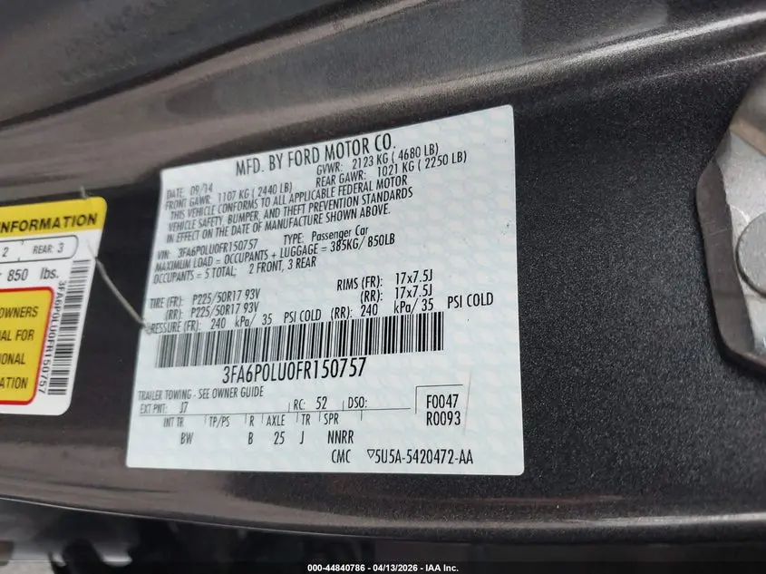 2015 FORD FUSION HYBRID SE