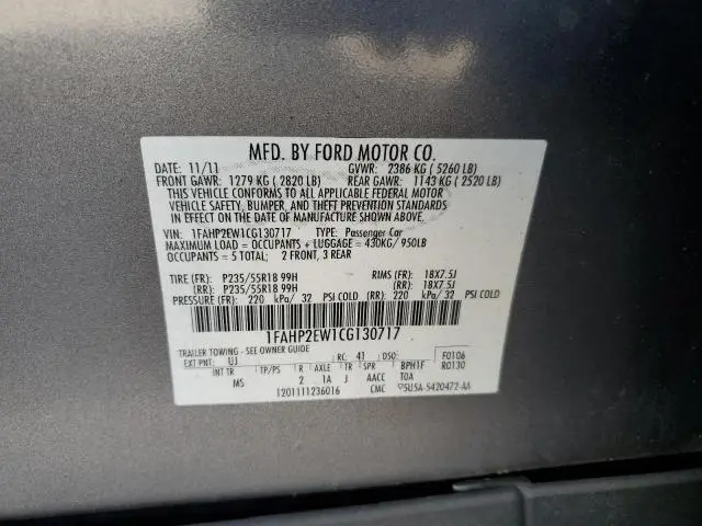 2012 FORD TAURUS SEL  