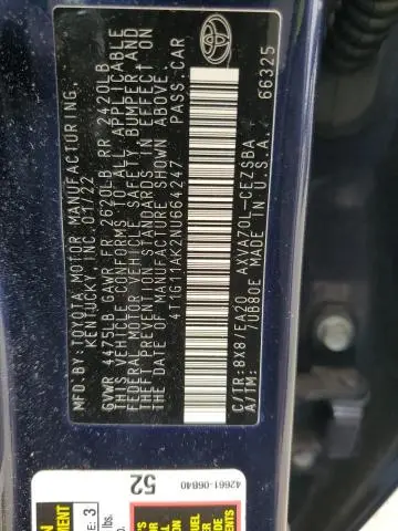 2022 TOYOTA CAMRY SE  