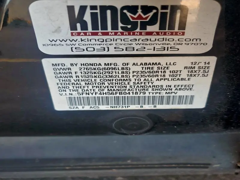 2015 HONDA PILOT EXL  