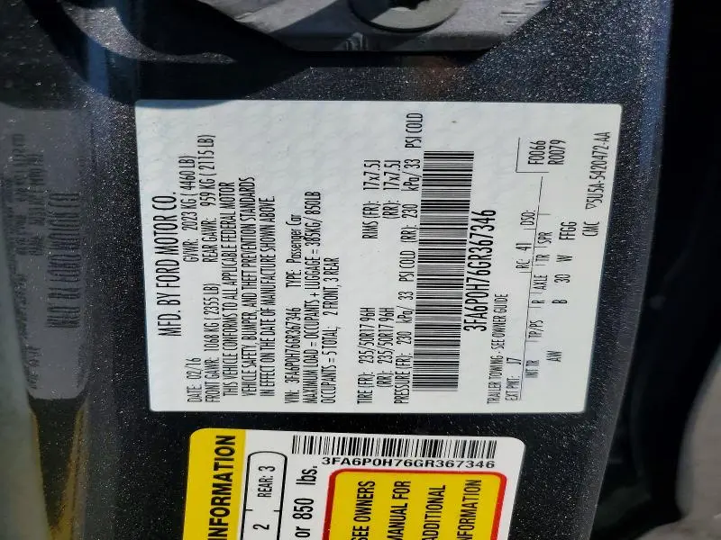 2016 FORD FUSION SE  