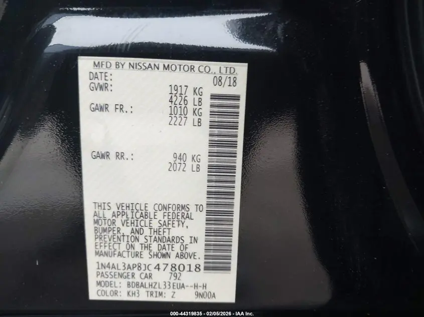 2018 NISSAN ALTIMA 2.5 SR