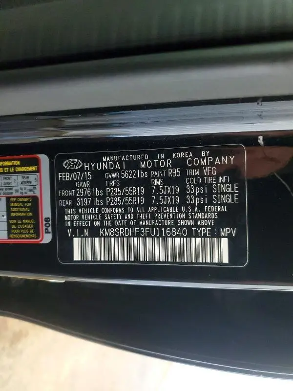 2015 HYUNDAI SANTA FE GLS  