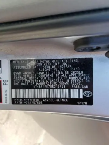 2013 TOYOTA CAMRY L  
