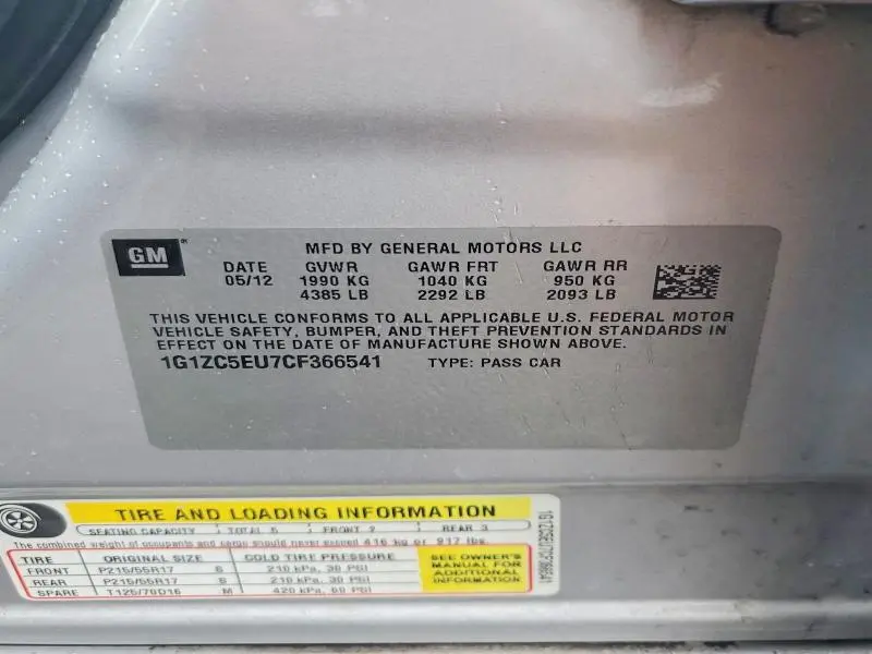 2012 CHEVROLET MALIBU 1LT  