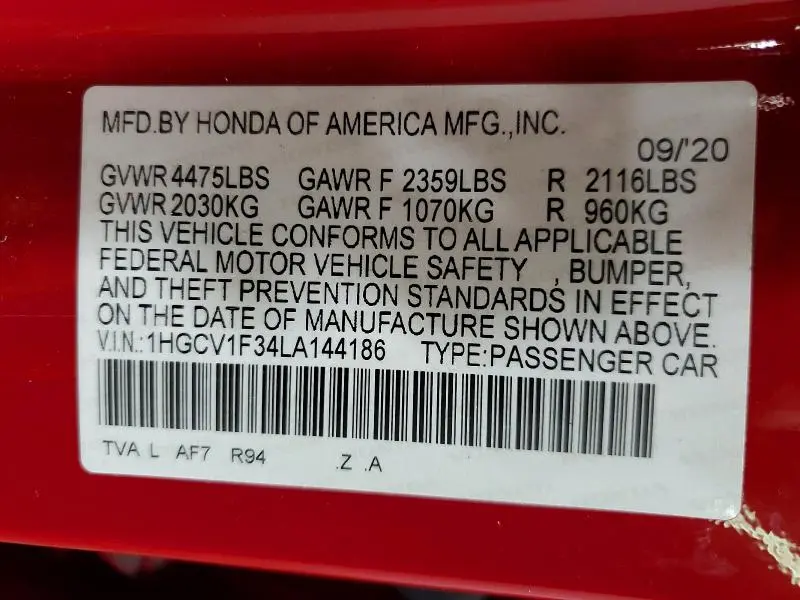 2020 HONDA ACCORD SPORT  