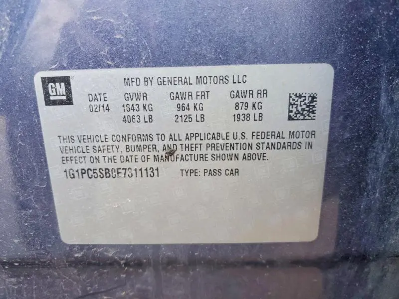 2014 CHEVROLET CRUZE LT  