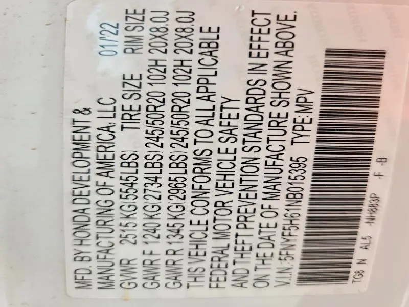 2022 HONDA PILOT TOURING  