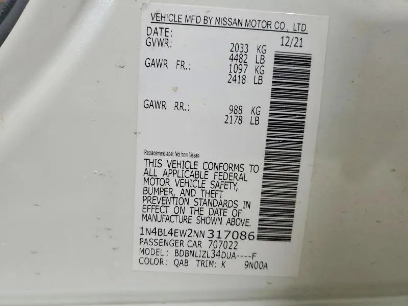 2022 NISSAN ALTIMA SL  