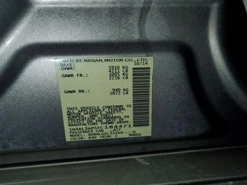 2015 NISSAN ALTIMA 2.5 S  