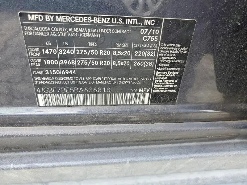 2011 MERCEDES-BENZ GL 450 4MATIC  
