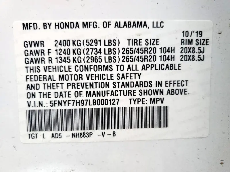 2020 HONDA PASSPORT TOURING  