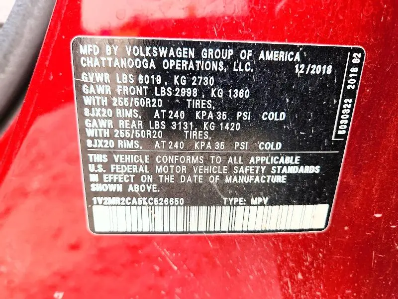 2019 VOLKSWAGEN ATLAS SEL  