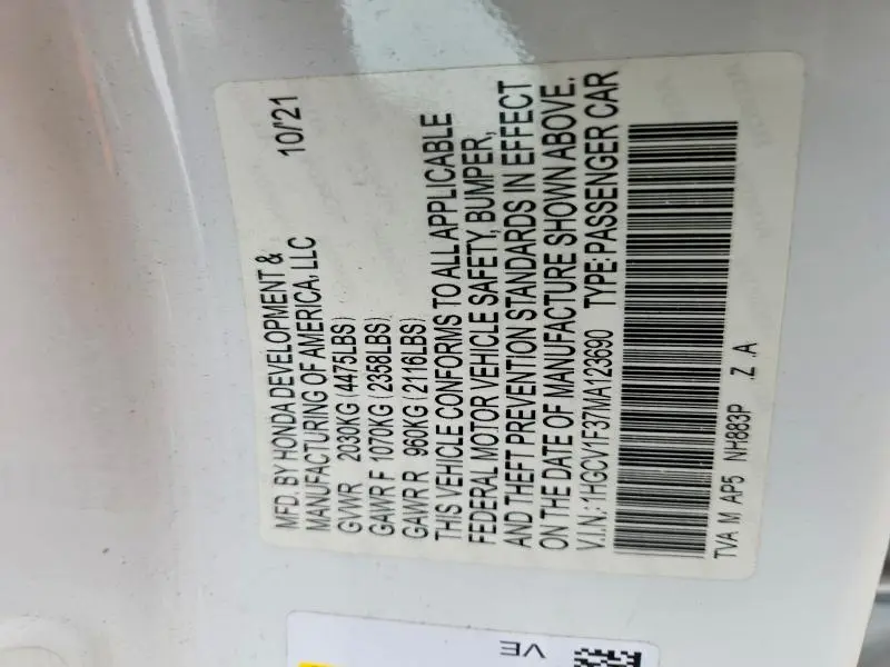 2021 HONDA ACCORD   
