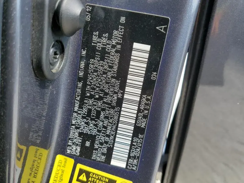 2012 TOYOTA HIGHLANDER LIMITED  