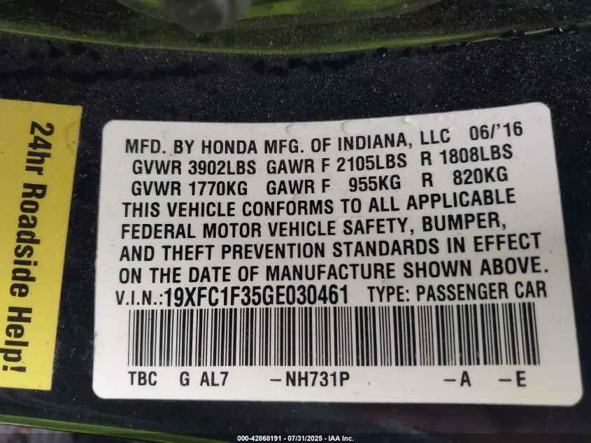2016 HONDA CIVIC EX-T