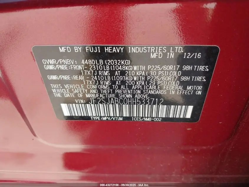 2017 SUBARU FORESTER 2.5I