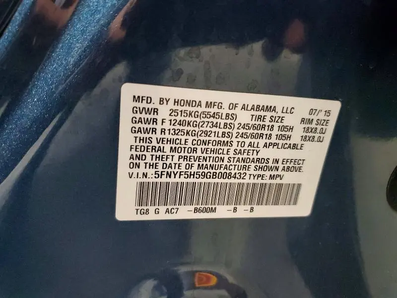2016 HONDA PILOT EXL  