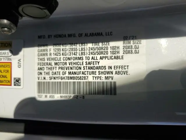 2021 HONDA PILOT BLACK  