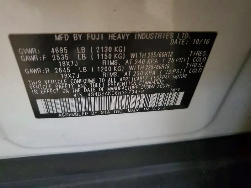 2017 SUBARU OUTBACK 2.5I LIMITED  