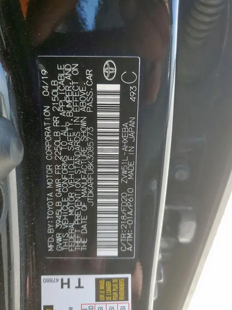 2019 TOYOTA PRIUS   